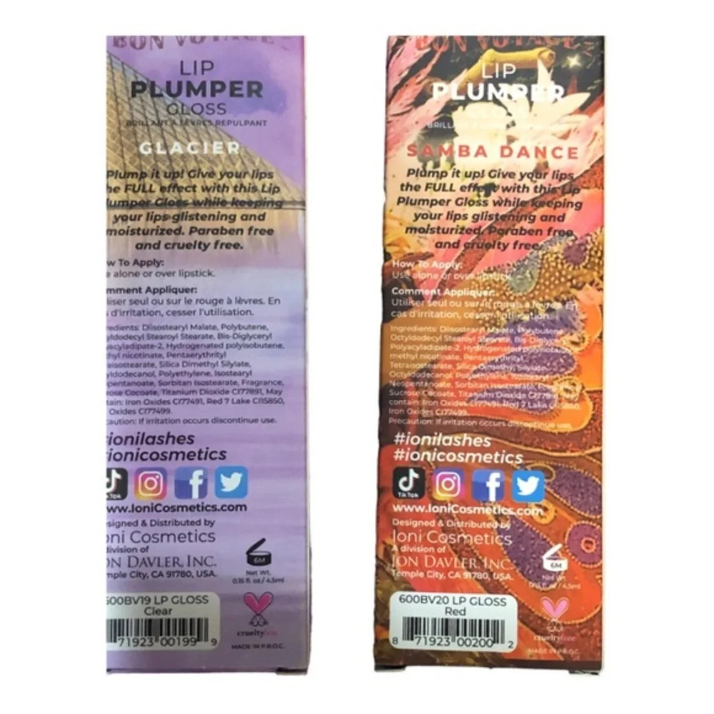 2 high shine moisturizing paraben free lip pumper‎ glacier clear & samba red new